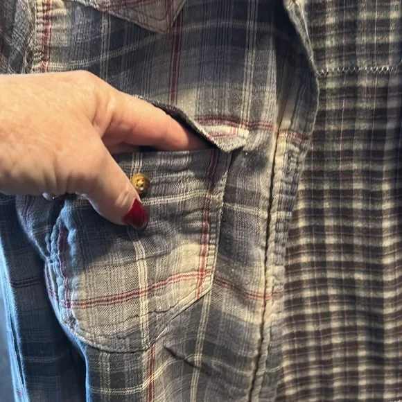 #1129 AC DC Plaid Button-Up Shirt - Picture 5 of 11